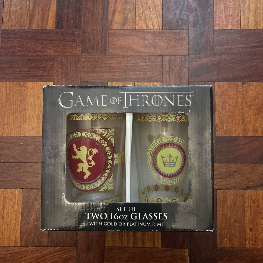 Game of Thrones Set of 2 Gold Rimmed‎ Glasses 16 oz Official Licensed Product